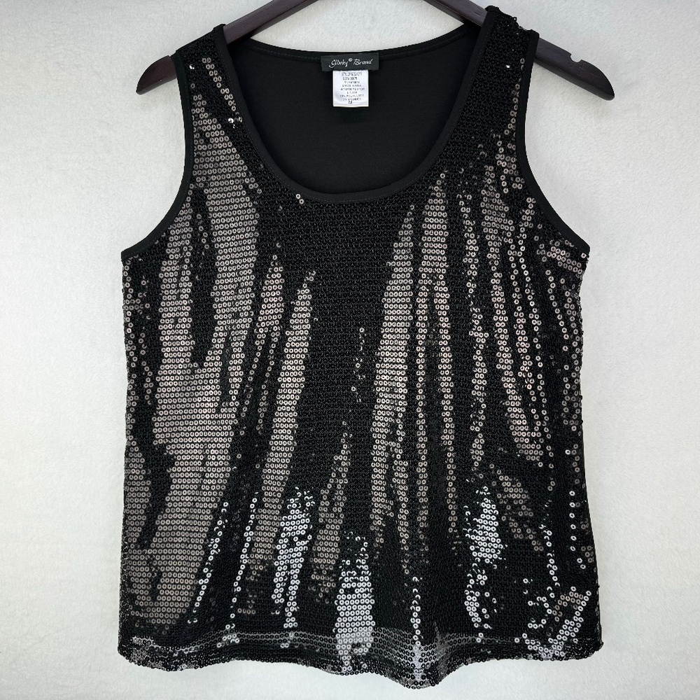 Slinky Brand Women Sz M Black Sequin Sleeveless Tank Top